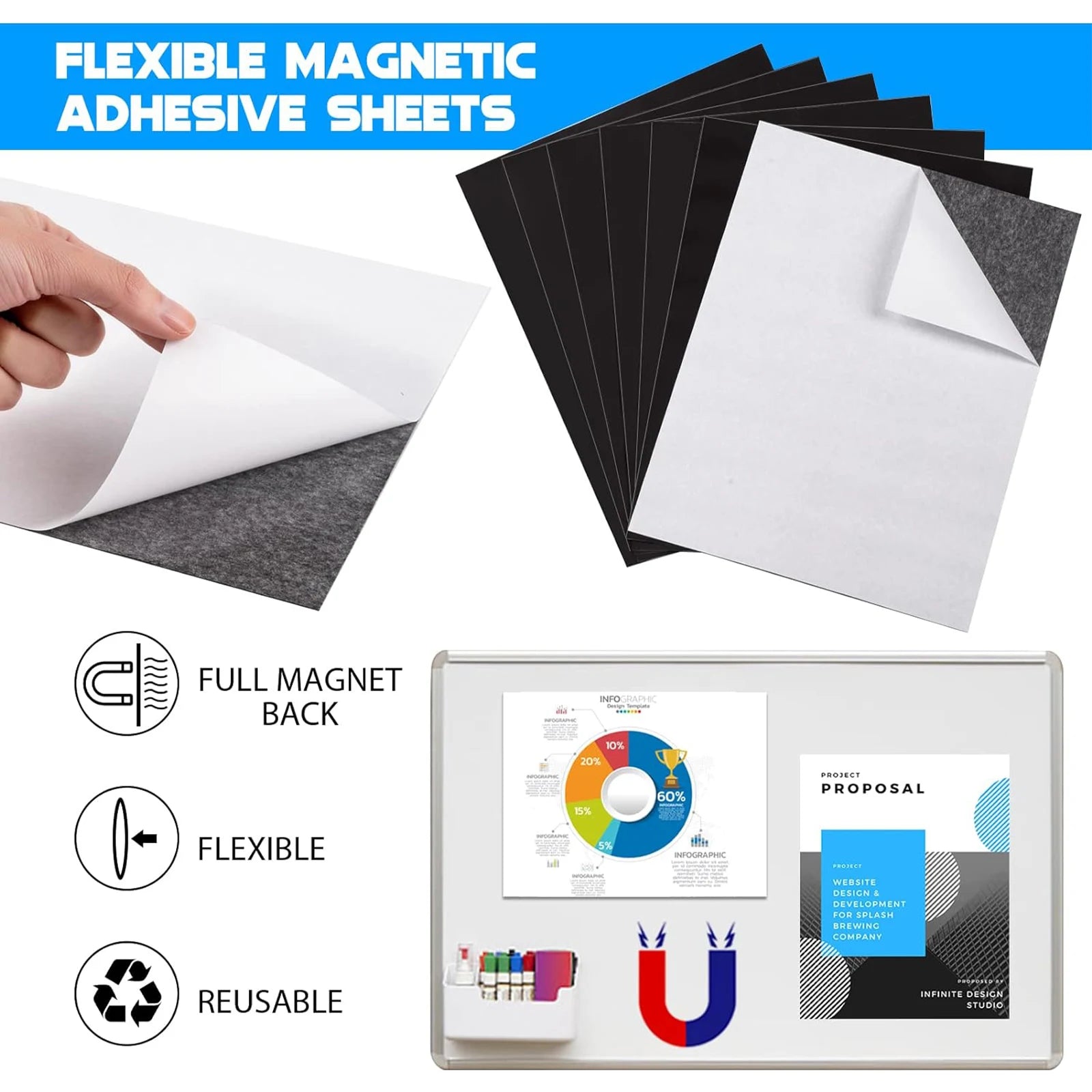 5 Sheets Adhesive Magnetic Sheets with Adhesive Backing 16Mil 0.04mm 4R /A4in Flexible Magnet Sheets With Adhesive Sticky