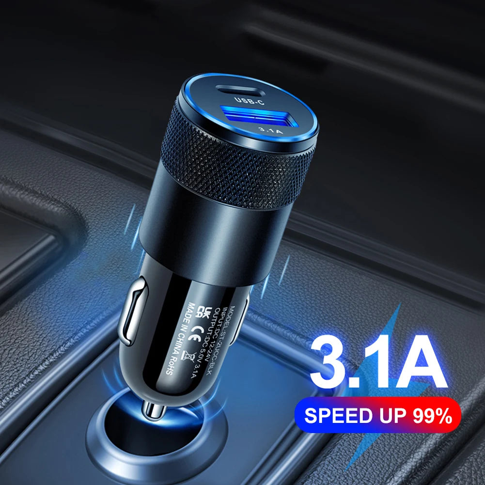 65W Quick Charge 3.0 Car Charger Cigarette Lighter Adapter USB Type C Fast Chargin Socket Power Outlet Interior Replacement Part