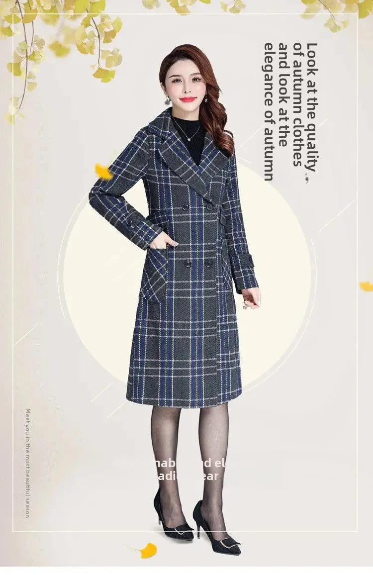 Women's Long Woolen Jacket 2022 New Style Thickened Warm Bird's Nest Plaid Woolen Overcoat Neat Fashion Sense Chic Streetwear