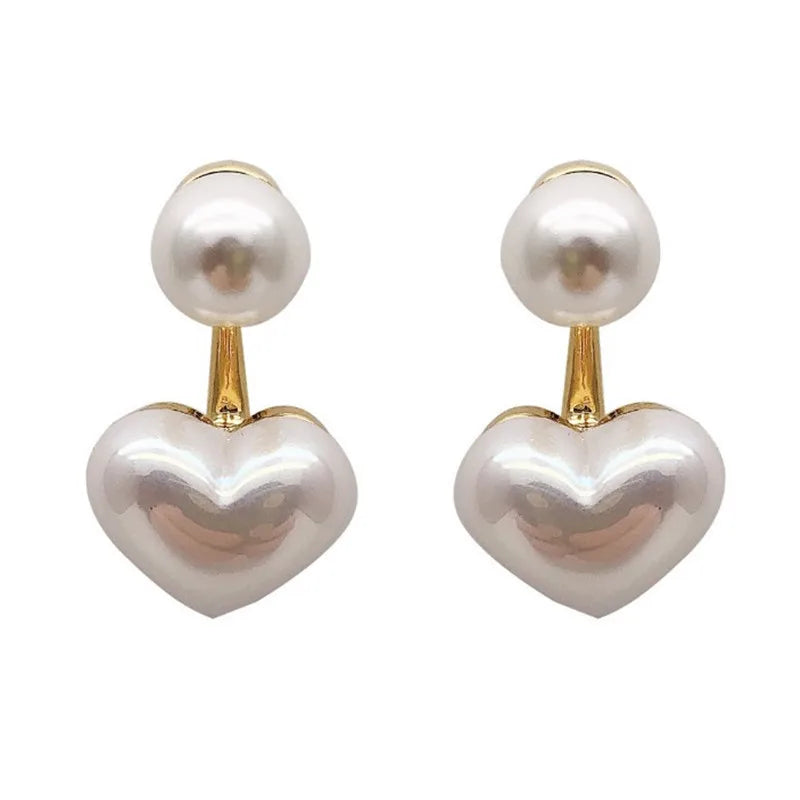 Imitation Pearl Earrings For Women Heart Round Stud Earrings Elegant Love Ear Stud Party Wedding Jewelry Valantine Day Gifts