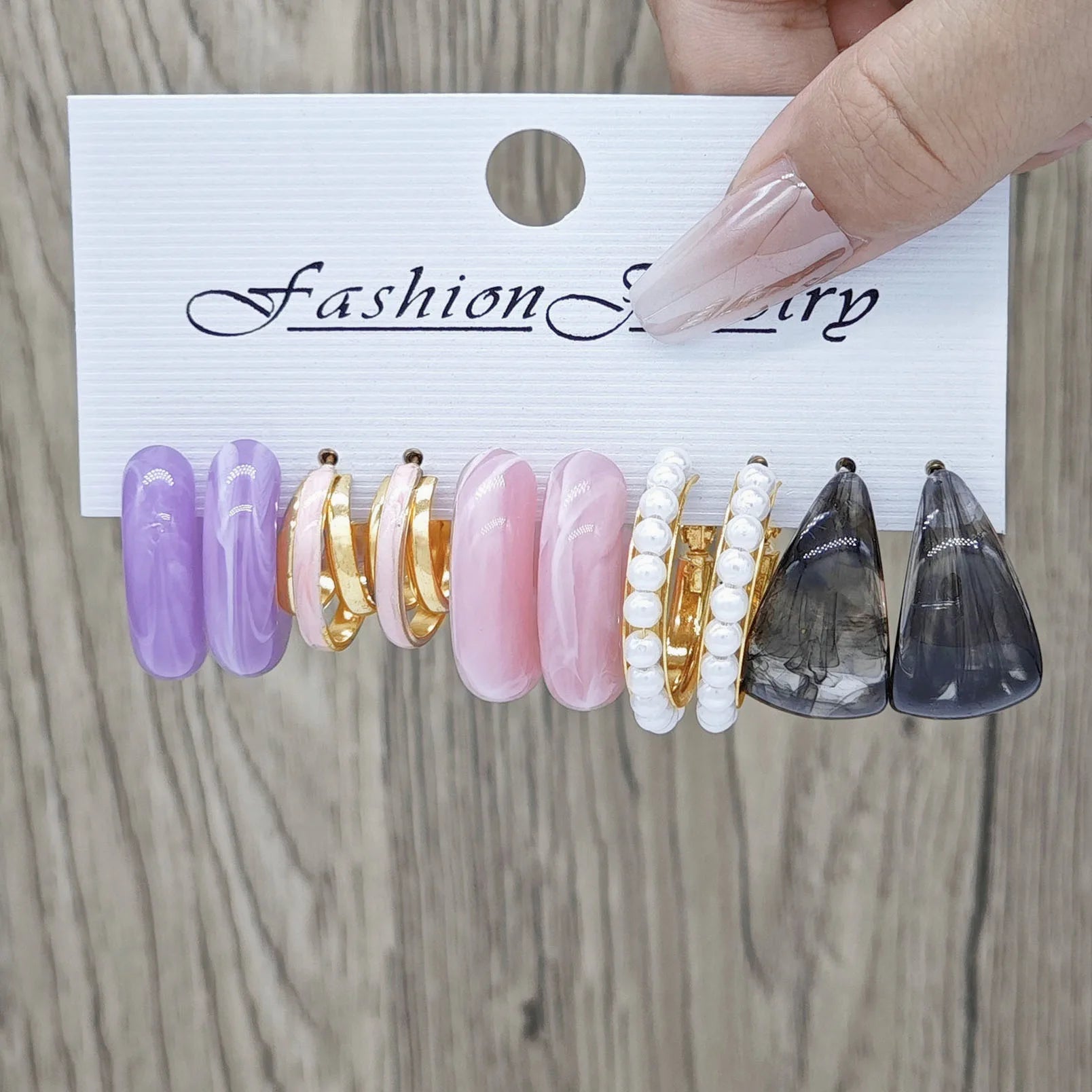 Irregular retro pearl earrings with oil drop acrylic large ring alloy earrings and earring set