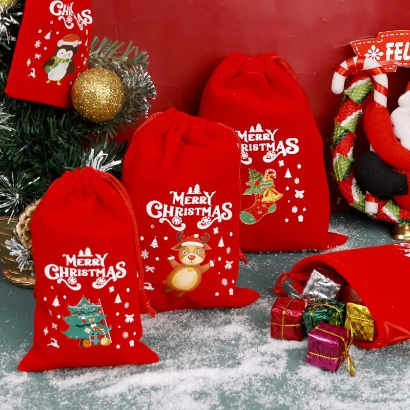 20pcs Christmas Gift Bags Drawstring Bags for Children Candy Bags Drawstring Drawstring Gift Bags Red Christmas Flannel Bags