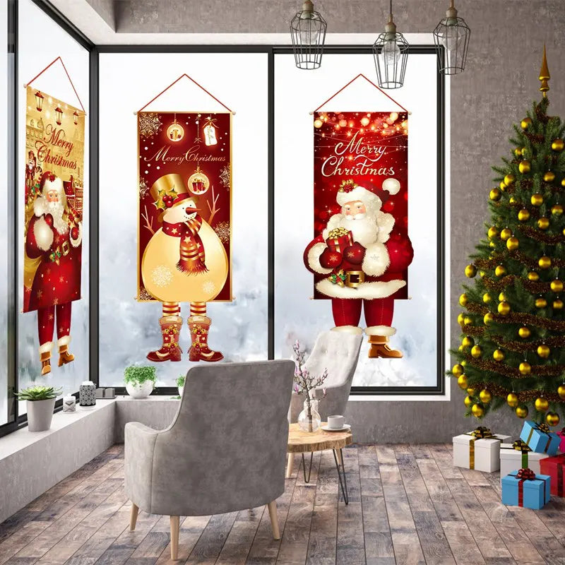 2024 Christmas Hanging Flag Banner Christmas Decorations For Home Door Christmas Ornaments Xmas Navidad Noel Gifts New Year 2025