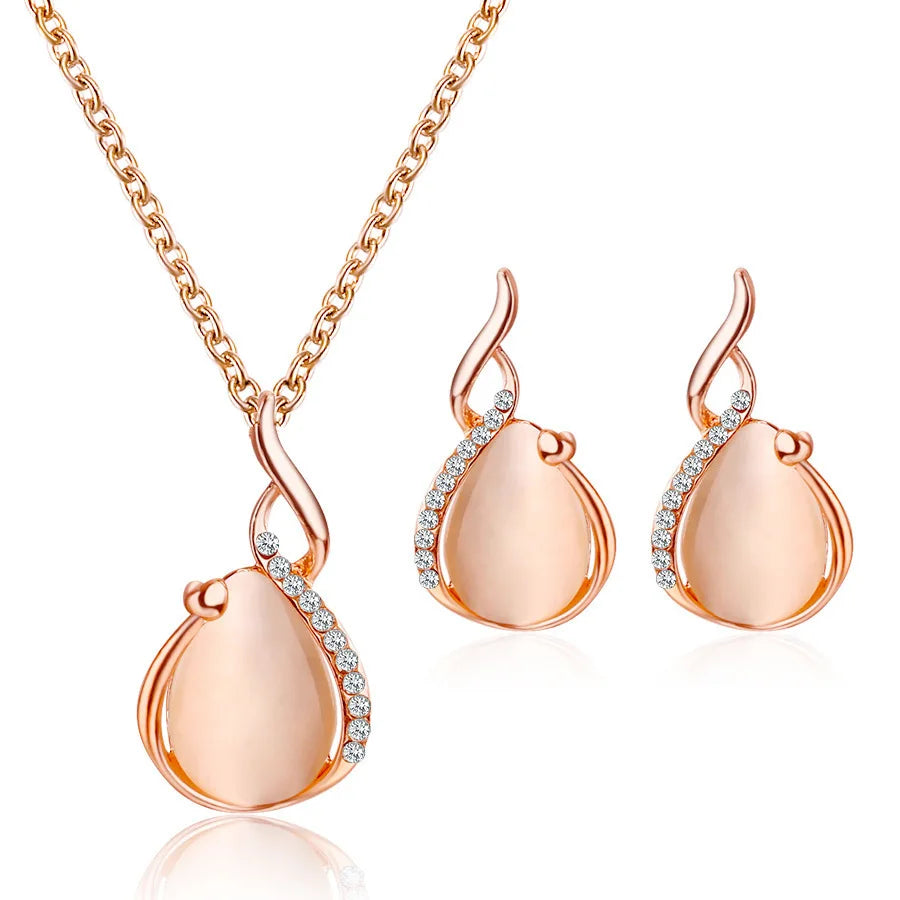 3pcs/set Jewelry Sets Women Elegant Waterdrop Rhinestone Pendant Necklace Hook Earrings Jewelry Set