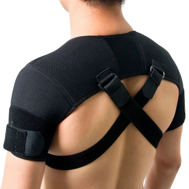 Double Shoulder Brace Support Sports Shoulder Belt Adjustable Shoulder Strap Cross Compression Bandage for Back Pain Relief