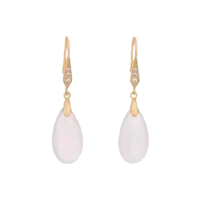 Fashion Simple White Jade Drop Earrings Temperament Long Simple Style Chinese Style Ear Jewelry Wholesale