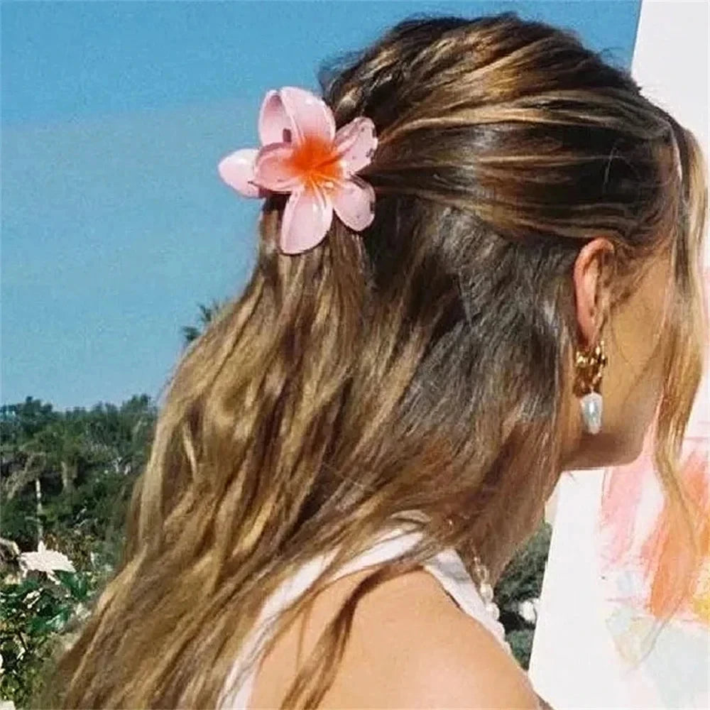 Gradient Colored Flower Hair Claws Clip Women Girls Sweet Hairpins Beach Hawaiian Style Hair Accessories Girls No-slip Hairpin