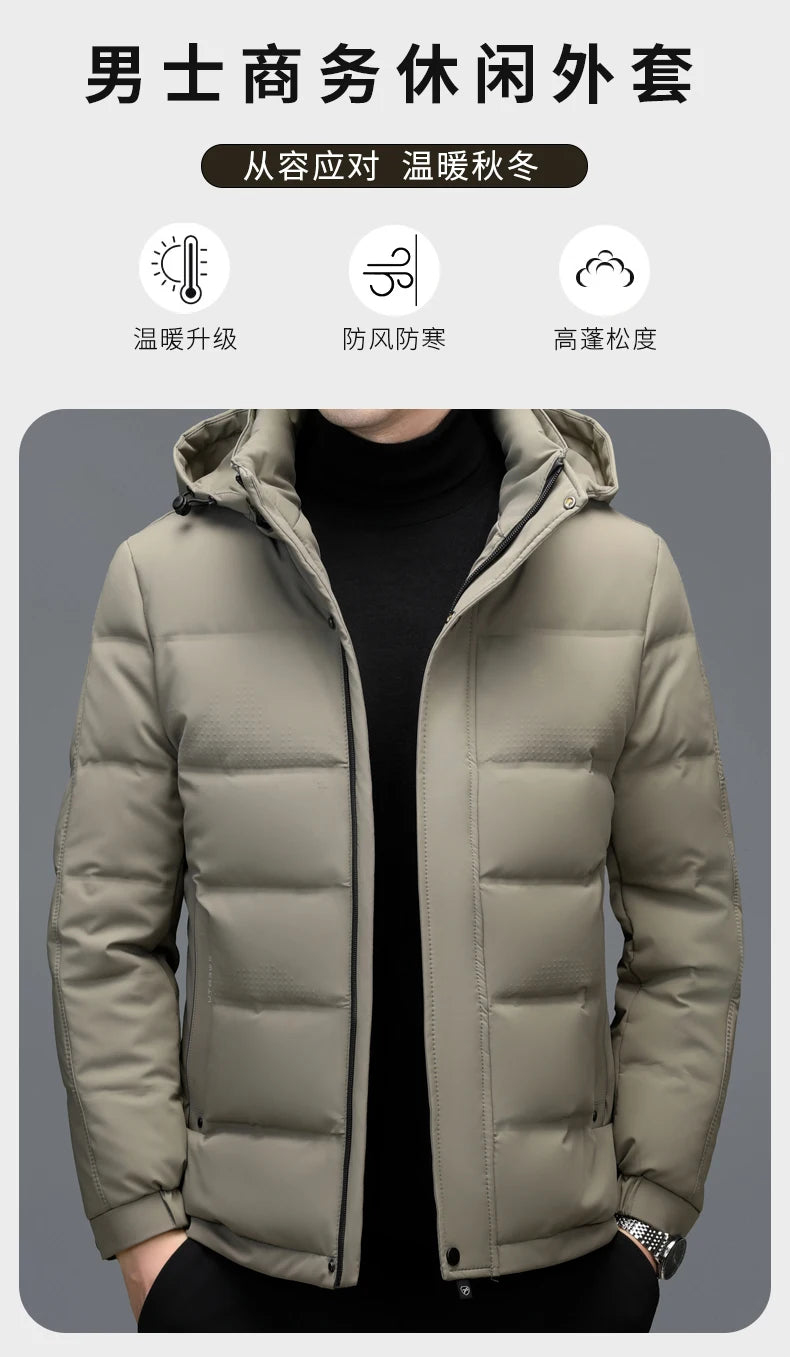 YX-2602 Winter New Men's Short Down Jacket Thickened And Velvet Warm Brand Authentic Business And Leisure White Duck Down Top