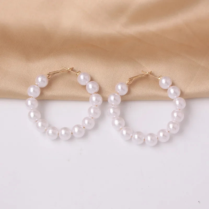 Imitaiton Pearl Hoop Earrings for Women Elegant Korean Fashion Girls Ear Accessories White Color Pearl Earrings Wedding Jewelry