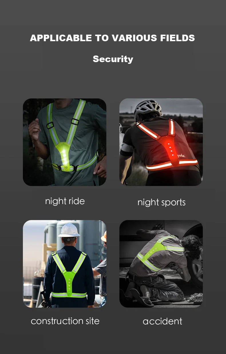 Safety Reflective Vest LED Running Light Adjustable Cycling Vest Night Warning Work Fishing Sports Vest