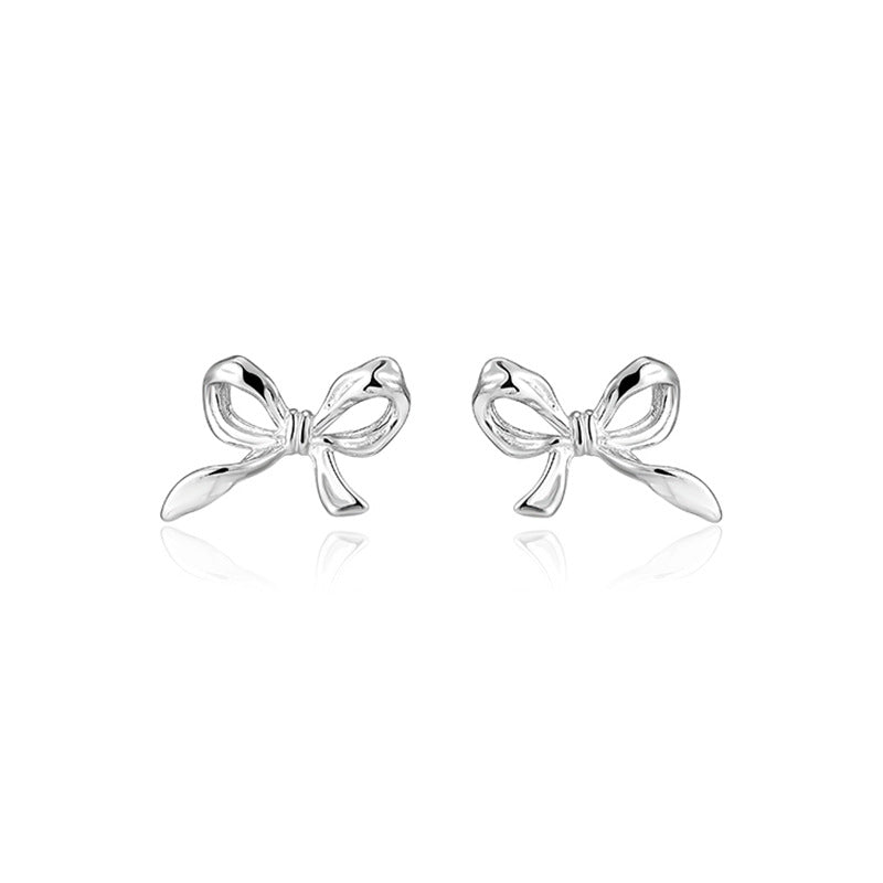 1Pair Silver Sweet Cute Bow Stud Earrings for Women Silver Color Simple Minimalist Ear Piercing Jewelry Gift