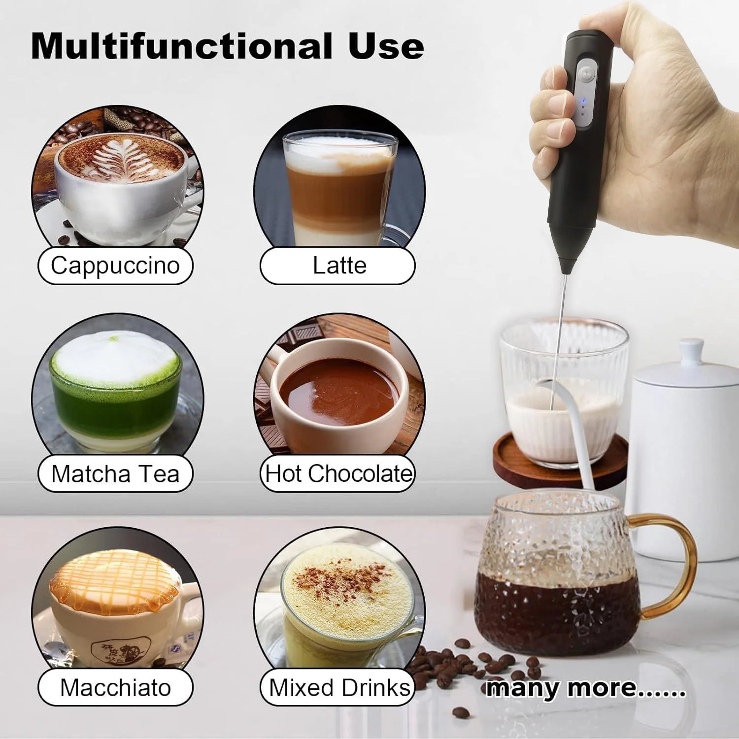 MINI Milk Frother USB Rechargeable 3 Speeds Foam Maker Coffee Whisk Mixer Electric Handle Blender Egg Beater