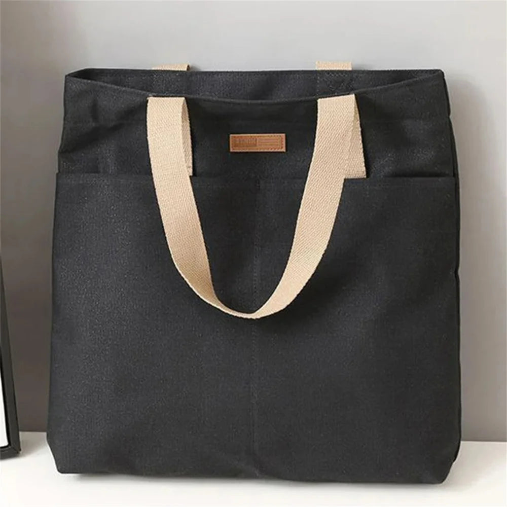 1Pcs Women's Tote Bag Canvas Sewing Thread Large Capacity Advanced Sense Handbag Convenient Practical Female's Commuter Bag