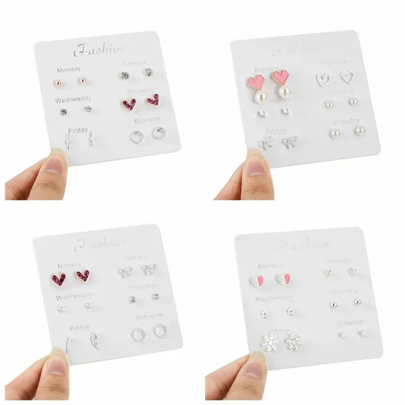 New S925 Silver Needle Stud Earrings Set for Women Girls Simple Cute Exquisite Mini Earrings Jewelry Gift Wholesale Direct Sales