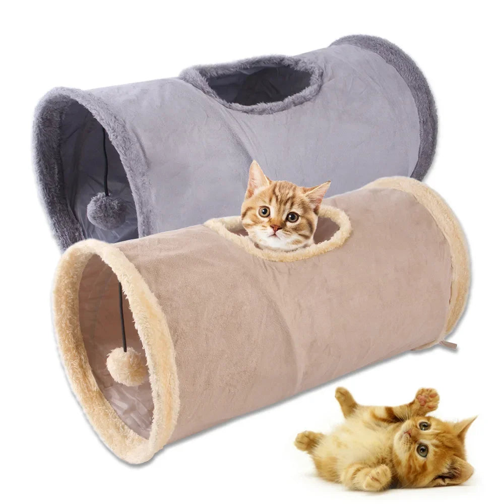 Collapsible Cat Tunnel Suede Fabric Puppy Rabbit Play Chase Hide Tunnel Tube Indoor for Game Exercising Hiding Training Pet Toys