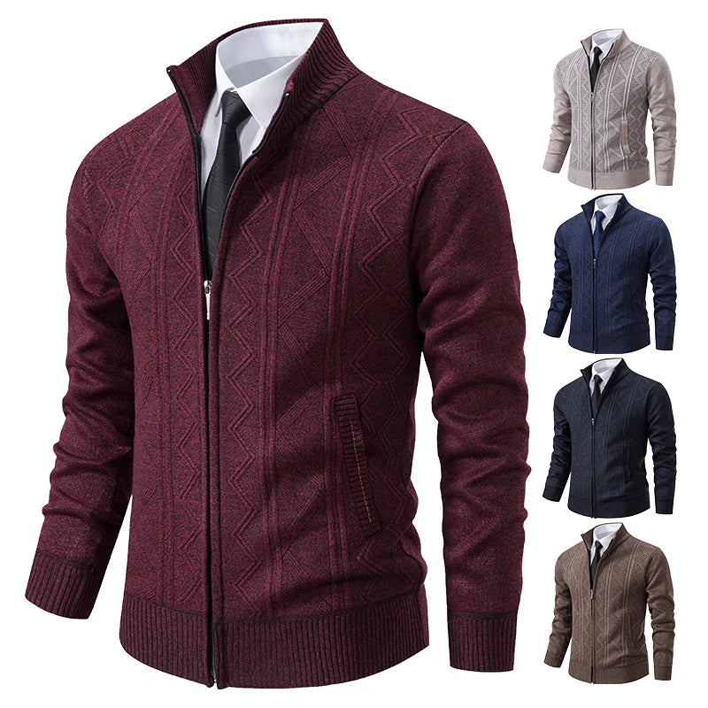 Thick Knit Jacket Men Autumn Winter Warm Stand Collar Knitted Cardigan Men's Smart Casual Sweater Coat Knitting Sweatercoat Man