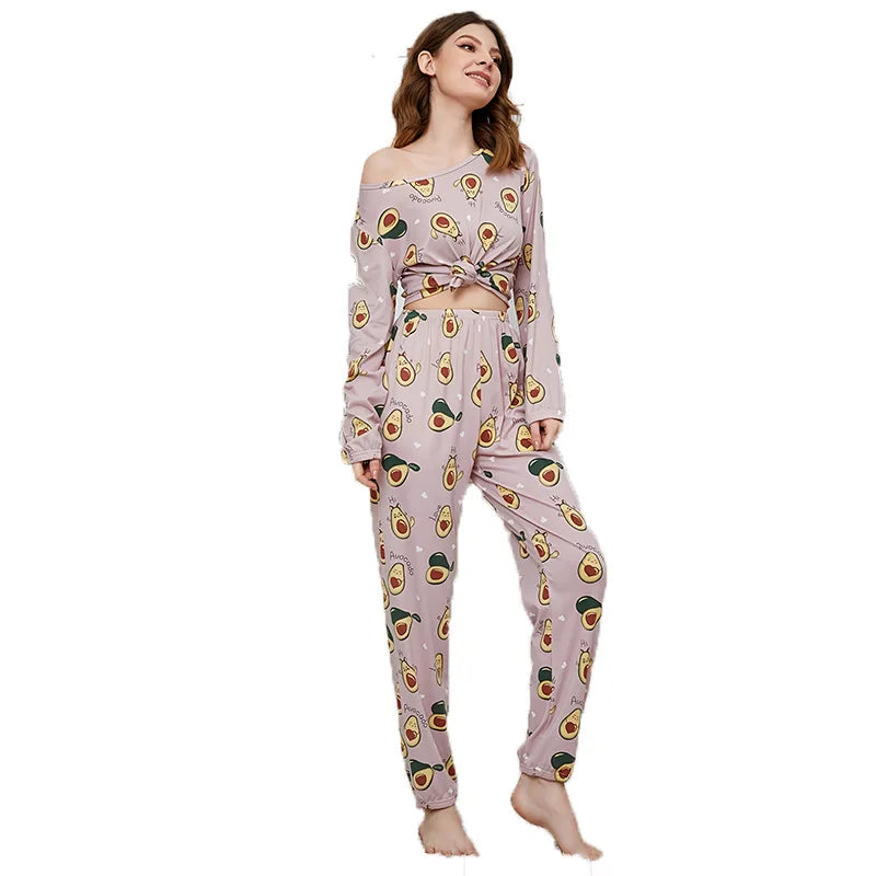 Autumn and Winter Models of Christmas Pajamas Homewear Set of Women's Milk Silk Printing Fabric Long-Sleeved Long Pants Suit