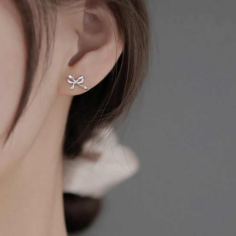 Fashion Earrings for Women Sweet Cute Bow Stud Earring 925 Silver Needles Simple Minimalist Ear Piercing Jewelry Gifts