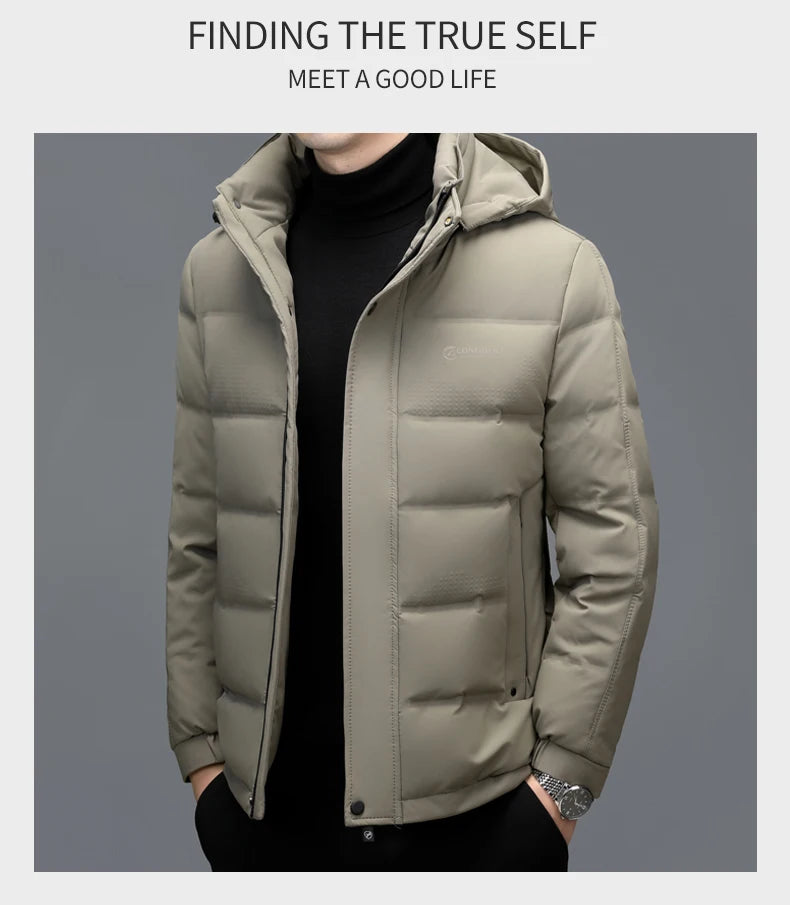 YX-2602 Winter New Men's Short Down Jacket Thickened And Velvet Warm Brand Authentic Business And Leisure White Duck Down Top