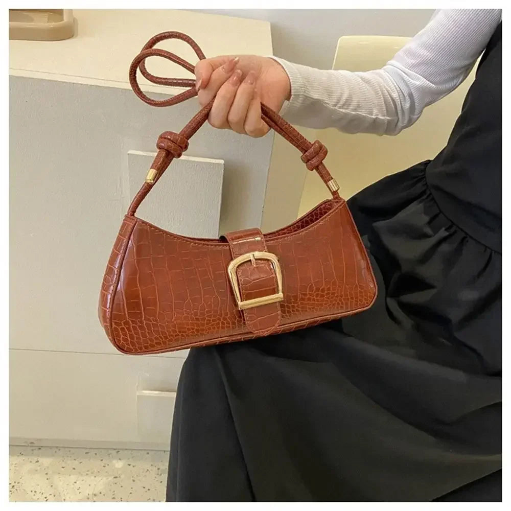 2024 New Fashion Solid Color French Small Hand Baguette Bag French Texture Popular Bag White Underarm Bag Female