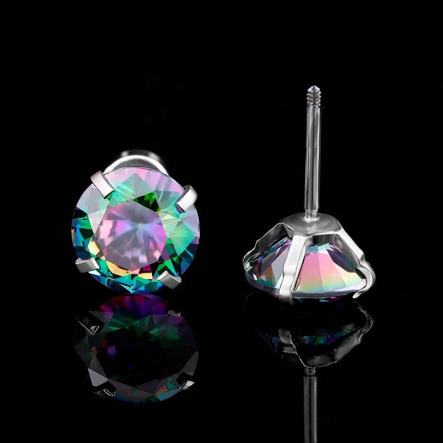 6mm CZ Screw Flat Back Earrings for Women Girls Hypoallergenic for Sensitive Ears New Design Rainbow Cubic Zirconia Stud Earring