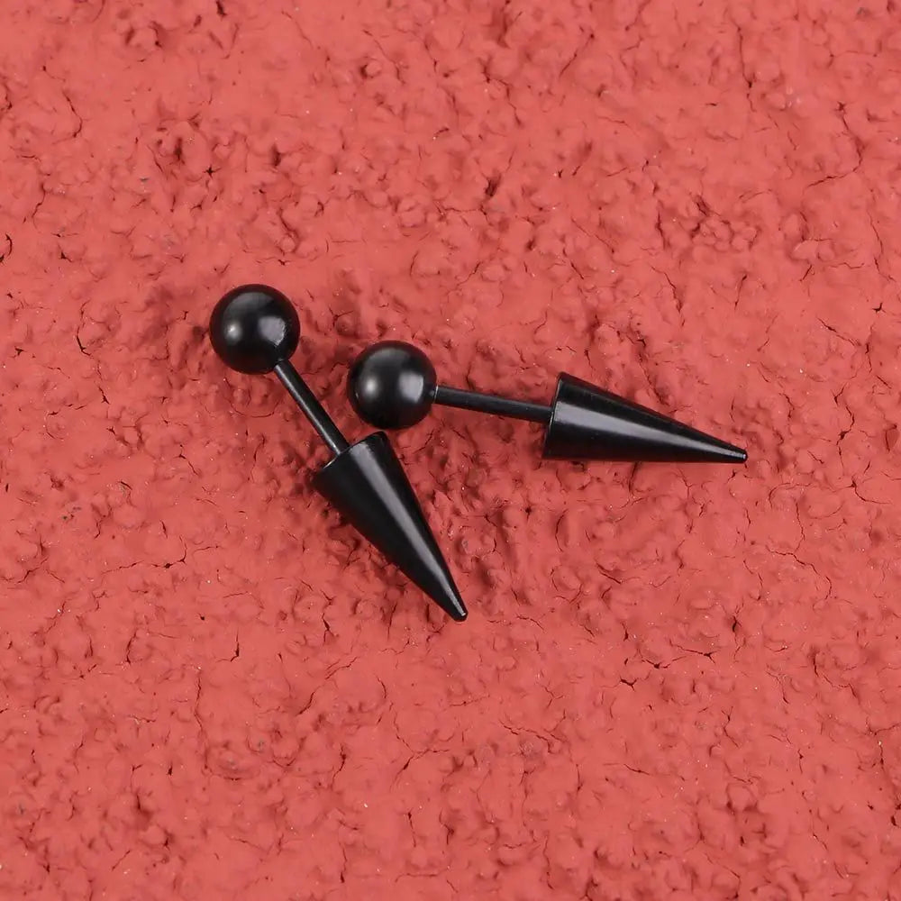 2 Pcs Men Spike Cone Tip Round Ball Fashion Jewelry Ear Stud Titanium Steel Piercing Earrings