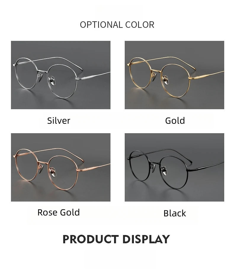 FIRADA Vintage Comfortable Eyeglasses Fashion Round Pure Titanium Eyewear Luxury Prescription Glasses Frame For Men Women ST1644