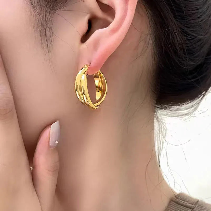 LATS Geometry Twisted Thick Hoop Earrings for Women Big Round Circle Ear Pendants Fashion Punk Hiphop Jewelry Accessories