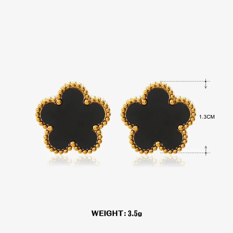 Lucky Five-petal Flower Clover Earrings Necklace Ring Bracelet Five-piece set for Woman Fashionable Accessories Party Jewelry