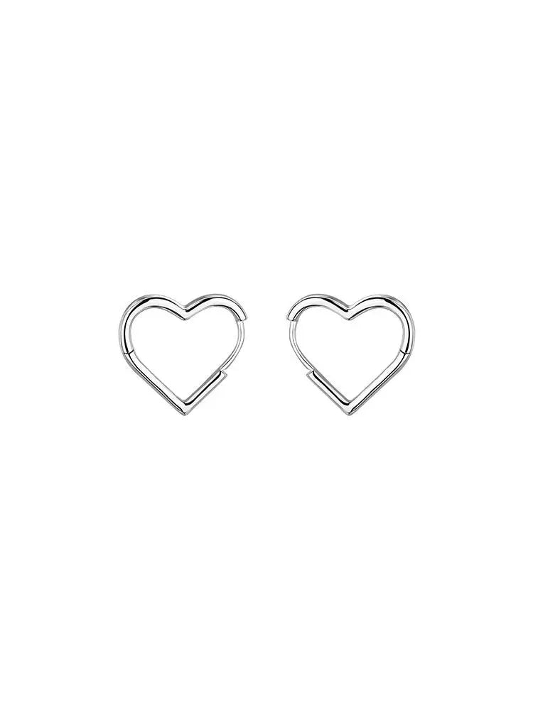 Fashion Simple Design Silver Color Hollow Heart Hoop Earrings for Women Cute Stainless Steel Gold Plating Ear Rings Jewelry Gift