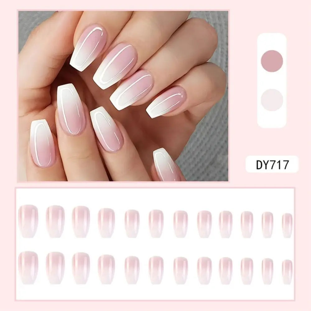 24pcs Gradient Fake Nails French Ballerina Nail Waterproof Faux Medium Coffin false nails Fingernails Press on Nails Tips