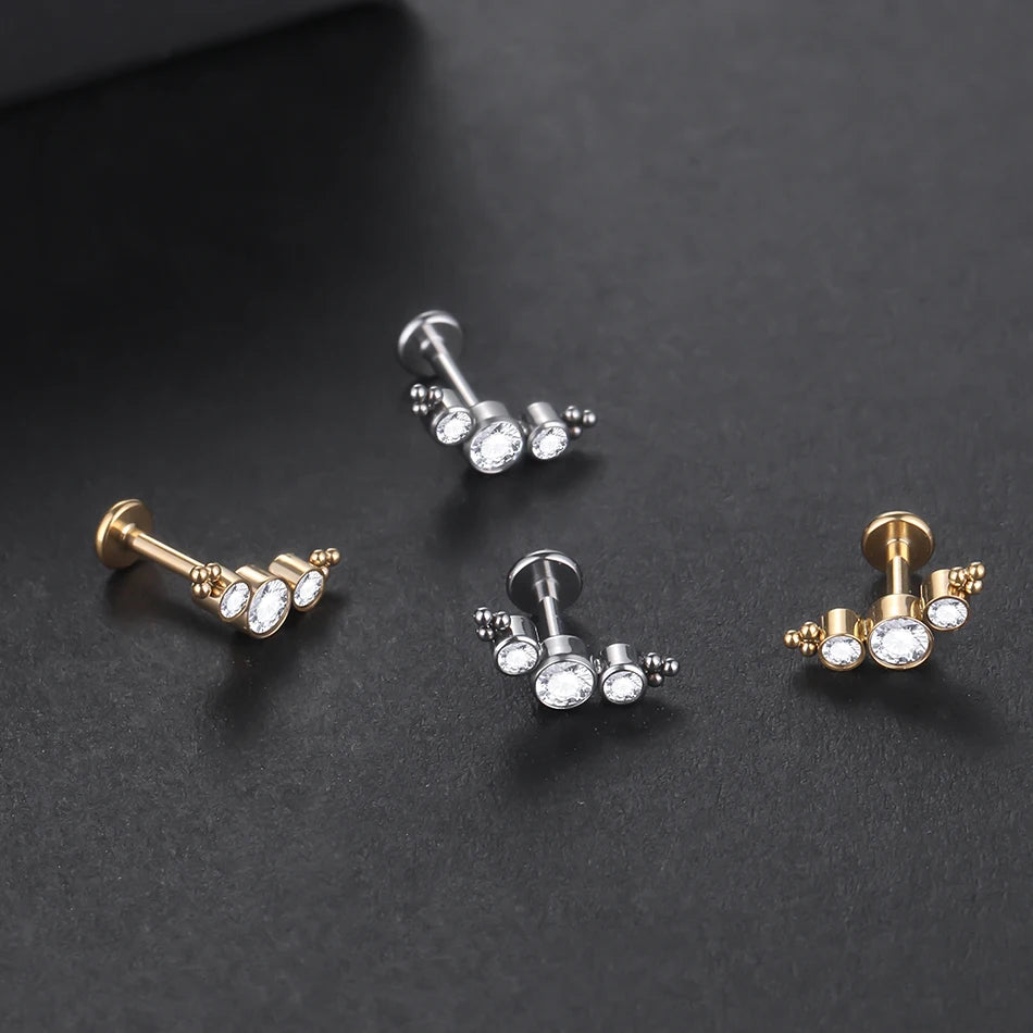 1PC Implant Grade Titanium Labret Piercing Lip Ring Internal Thread Ear Tragus Cartilage Daith Piercing Stud Earrings for Women