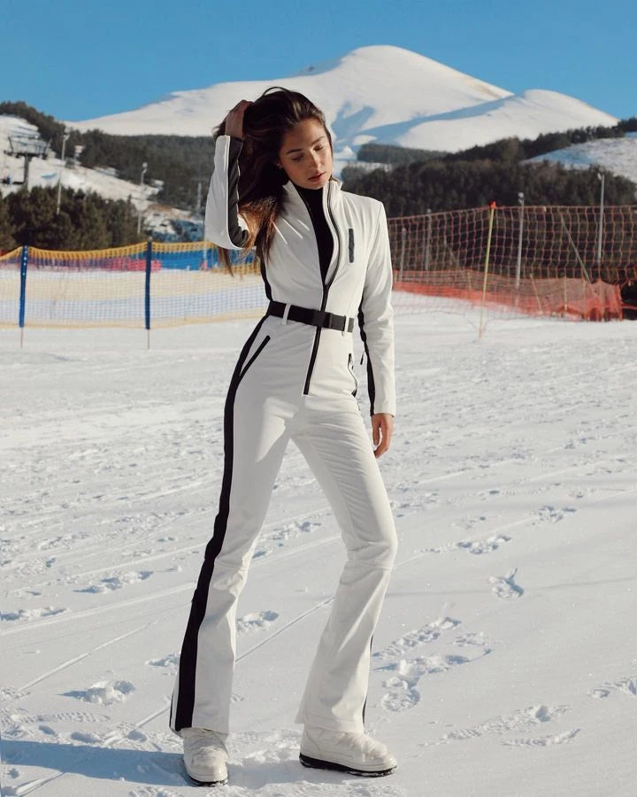 Fashion Patchwork Jumpsuit For Women Winter Slim Long Sleeve Waterproof Zipper Skiing Suit Female Casual High Waist Snow Sets