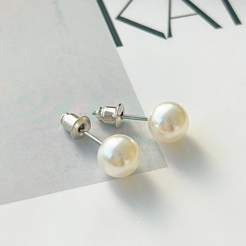 Korean Small Pearl Earrings Set Luxury Ear Studs Simply Fashion Wedding Jewelry Sweet Girls Ear Accessory Women Daily Earrings