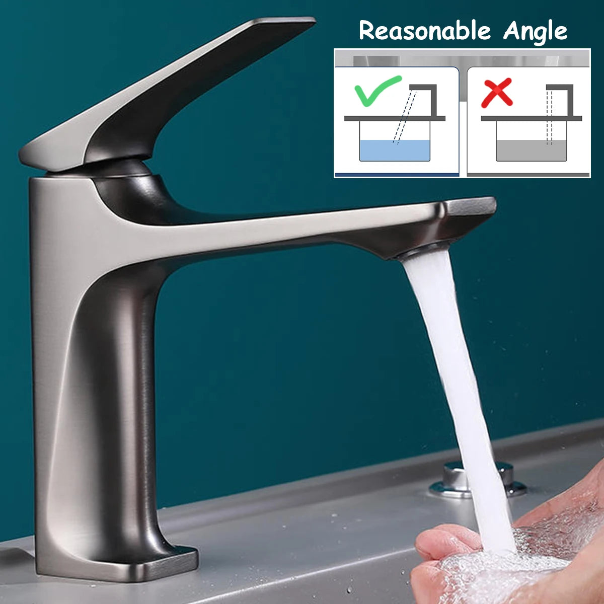 Brass Core Modern Bathroom Sink Faucet Grey Hot And Cold Water Mixer Tap Single Handle Deck Mounted Washbasin Crane For Bathroom