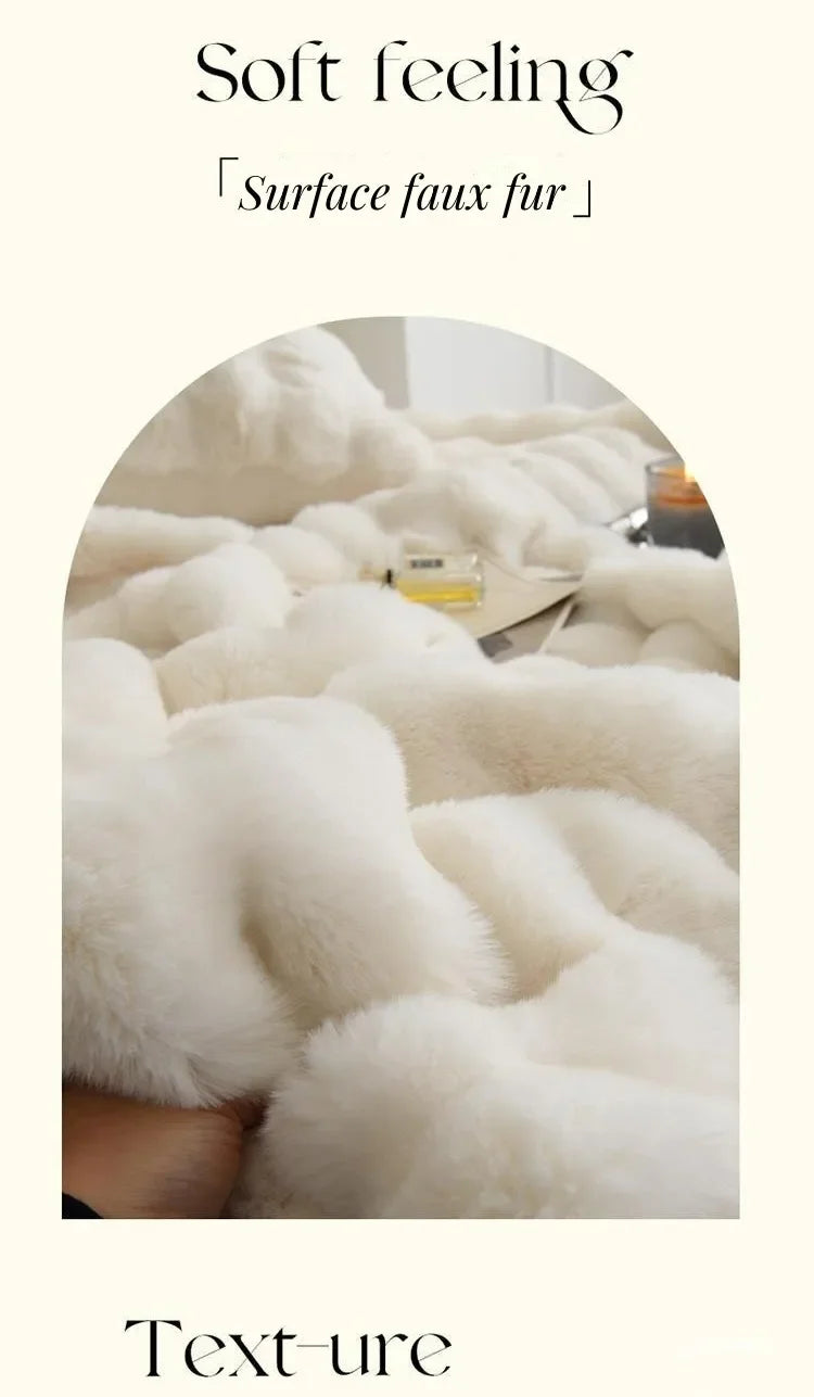 Luxury Faux Rabbit Fur Blankets for Beds Winter Fluffy Plush Throw Blanket Bedroom Sofa Cover Pillowcase Ultra Soft Bubble Throw