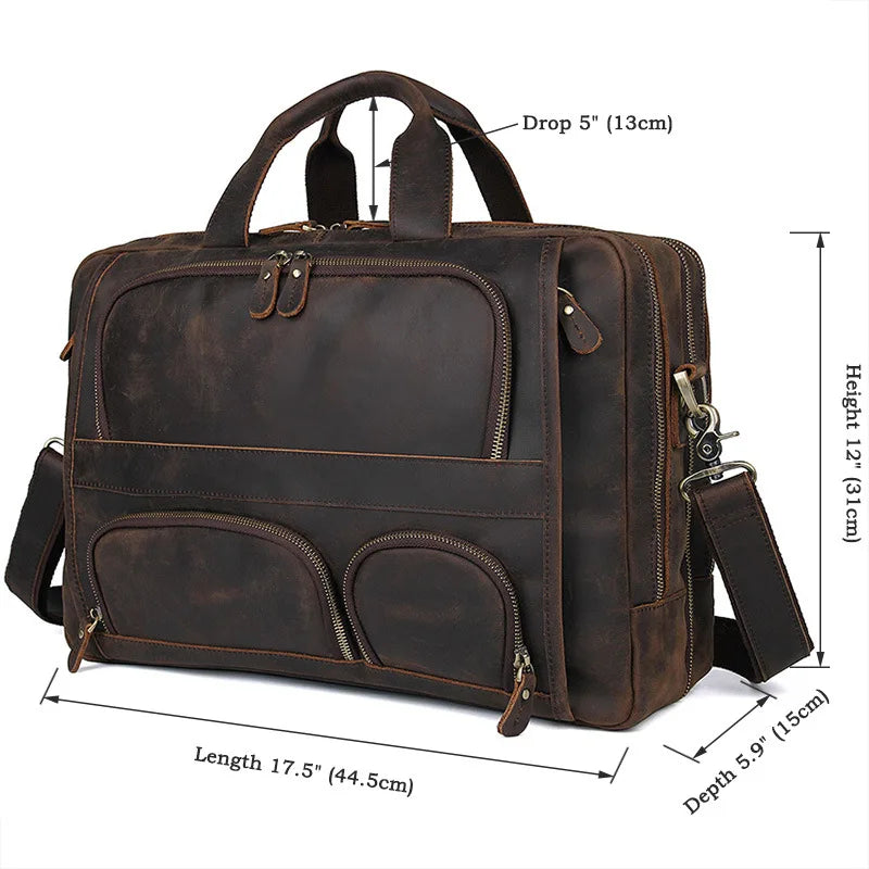 17.3 Inch Laptop Briefcase Genuien Leather Laptop Bag Business Travel Tote Bags Handbags For Men Male Large Brief Case Bag Retro