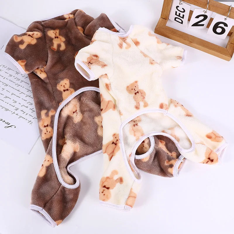 Cute Bear Pet Plush Pajamas Autumn Winter Dog Clothes for Small Medium Dogs Cats Warm Jumpsuit Bulldog Chihuahua Puppy Outfit