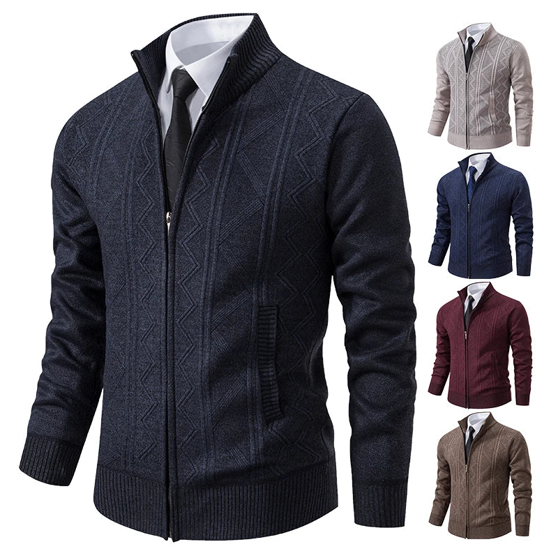 Thick Knit Jacket Men Autumn Winter Warm Stand Collar Knitted Cardigan Men's Smart Casual Sweater Coat Knitting Sweatercoat Man