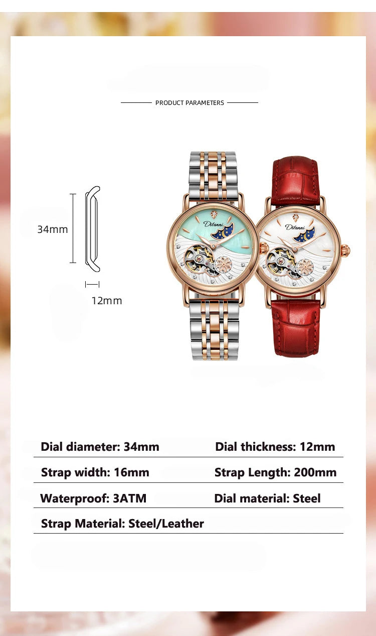 Rotatable Flowers Female Watch Women Top Brand Luxury Fashion Moon Phase Waterproof Lady Automatic Mechanical Watches Reloj