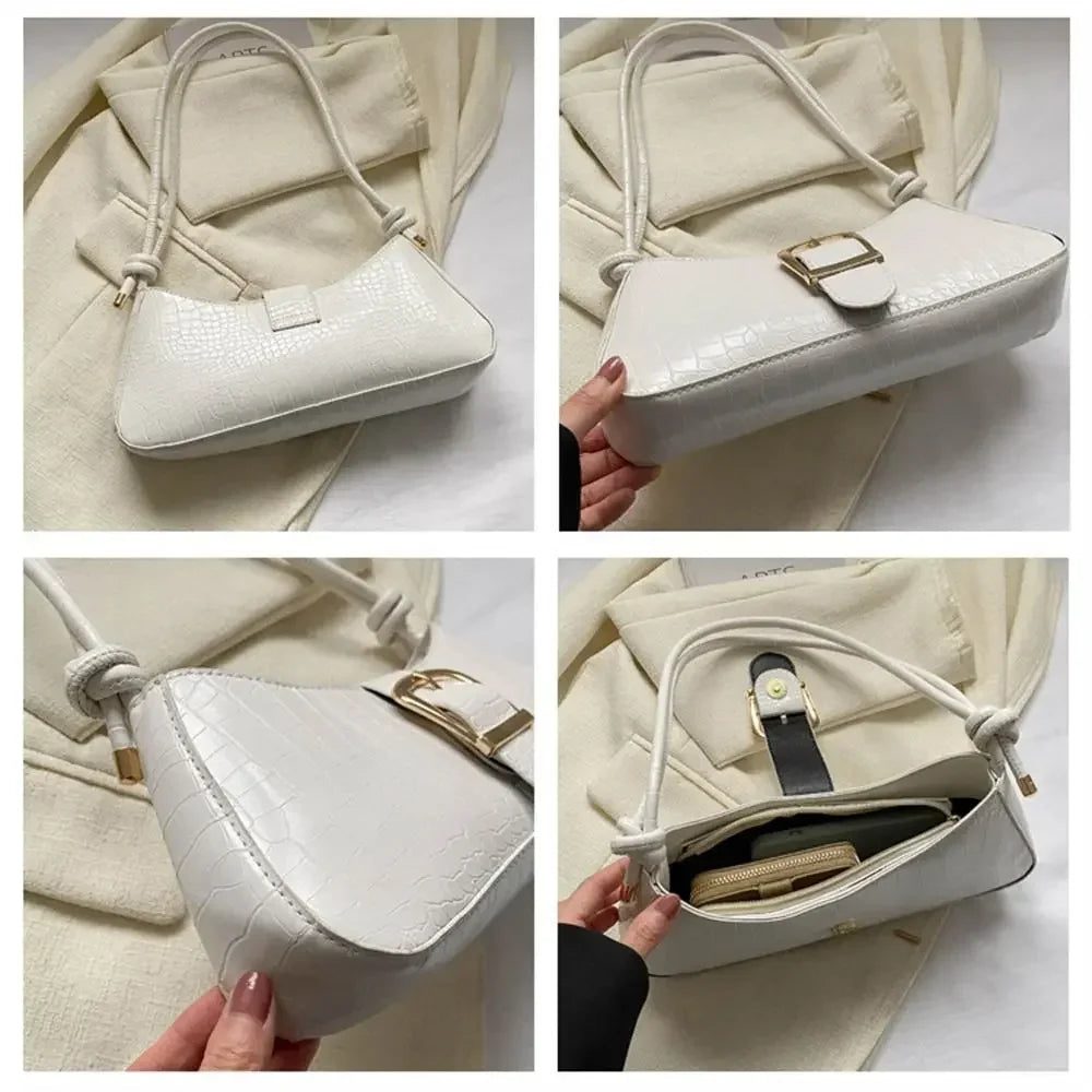 2024 New Fashion Solid Color French Small Hand Baguette Bag French Texture Popular Bag White Underarm Bag Female