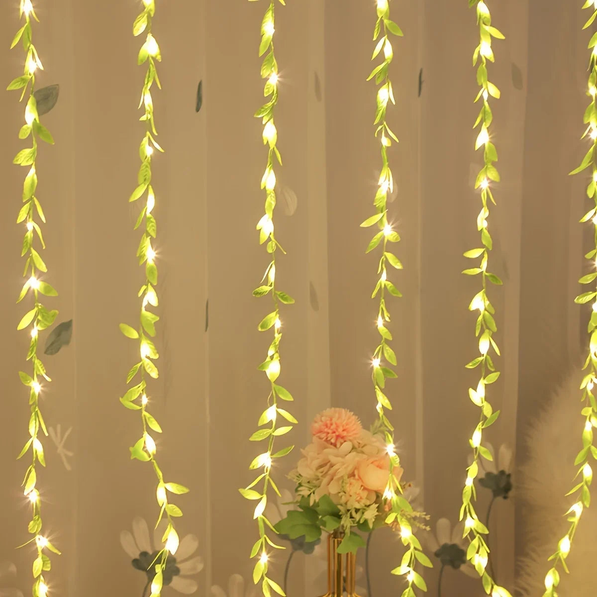 2M 20 Lights USB style  Willow Curtain Lamp Decorative Light String Imitation Leaf Wrought Iron Basket Copper Wire Wedding Party