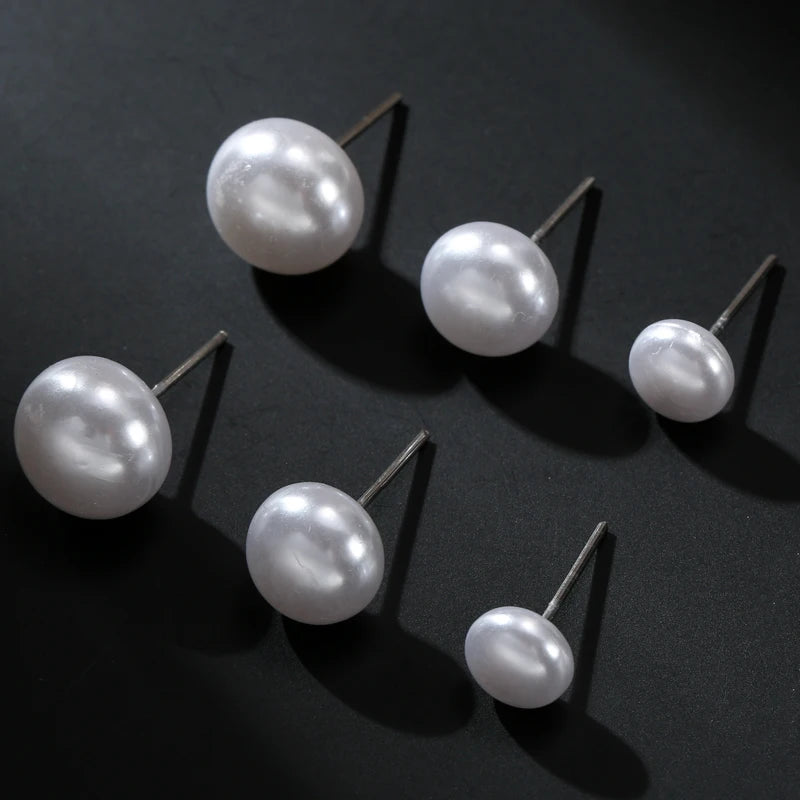 YEYULIN 12 pairs/set White Imitation Pearl Stud Earrings For Women Girls Ear Jewelry Round Ball 8mm 10mm 12mm