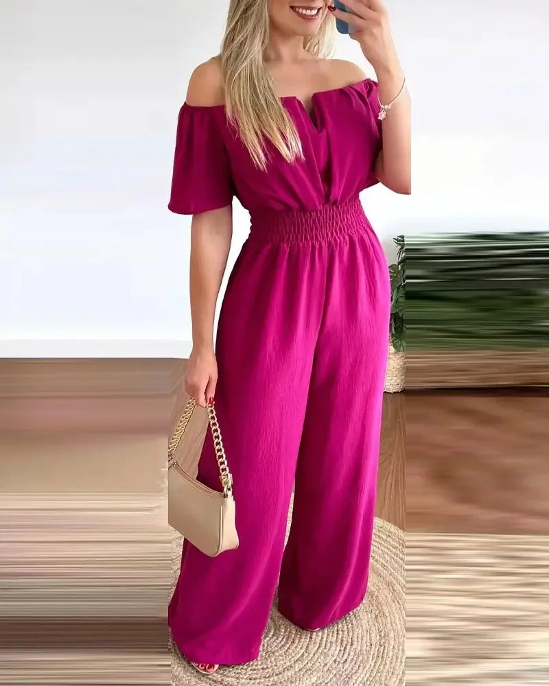 Summer Fashion Printed Wide Leg Jumpsuit Women Sexy Slash Neck Off-shoulder High Waist Jumpsuit Womem