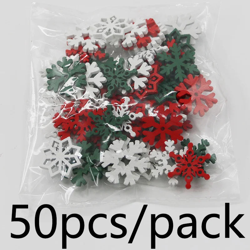 (50 Pieces/pack) 23mm Christmas Snowflake Wood Chips Colorful Diverse New Year's Holiday Party Window Decoration Props Toys DIY