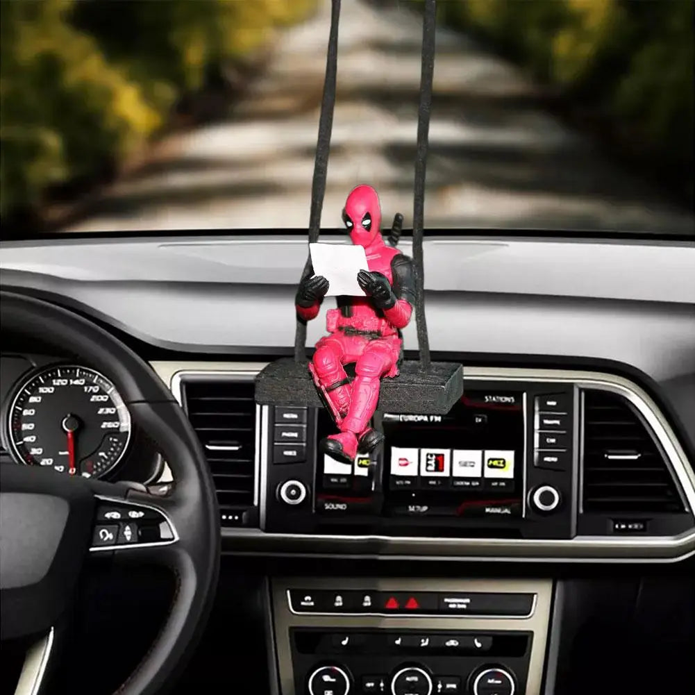 Deadpool Cartoon Car Rearview Mirror Pendant Read A Book SUCK IT Car Pendant Interior Accessories Anging Ornament Auto Styling