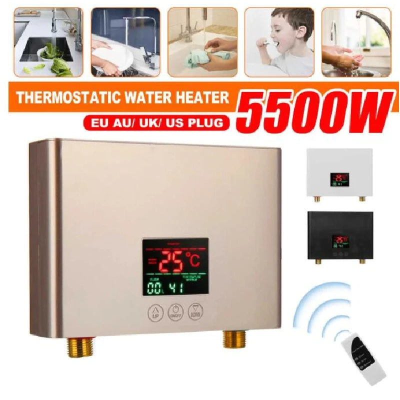 110V/220V Instant Water Heater 3000W/5500W Wall-Mounted Electric Heaters for Bathroom Hot Water Shower and Home Kitchen Heating