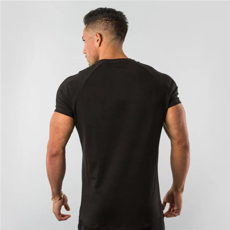 Cotton Plain Tops Tees Fitness Mens T Shirt Short Sleeve Muscle Joggers Bodybuilding Tshirt Male Gym Clothes Slim Fit Shirt