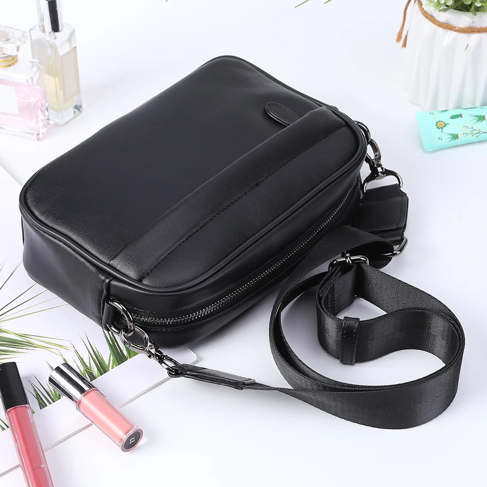 Casual Business Shoulder Bag for Men PU Leather Messenger Bag Wide Strap Crossbody Bags Square Plaid Designer Male Sling Bags