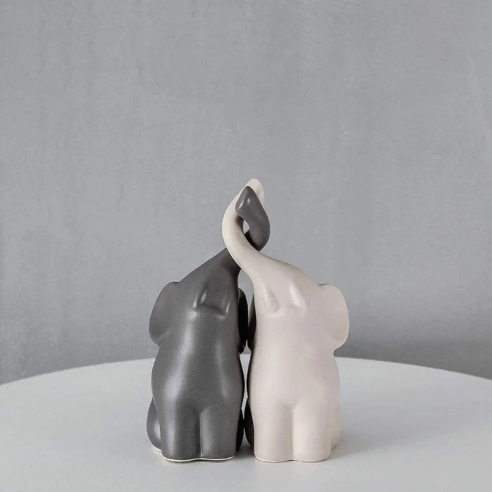 2pcs Ceramic Elephant Couples Figurines Miniatures Animal Ornaments Creative Figurines And Crafts Furnishings For Living Room